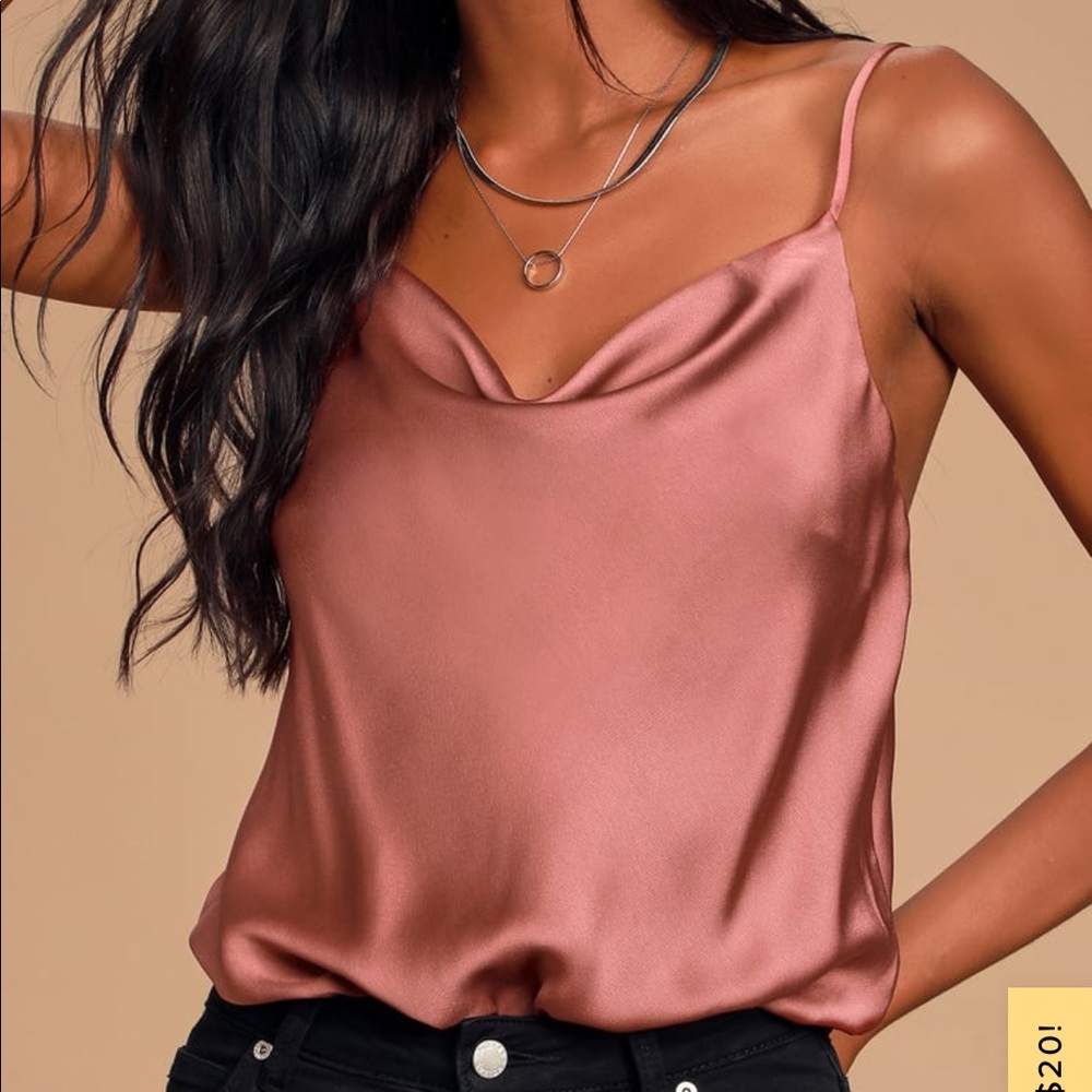 Lulu’s Emmerson Rusty Rose Satin Sleeveless Cowl Neck Bodysuit